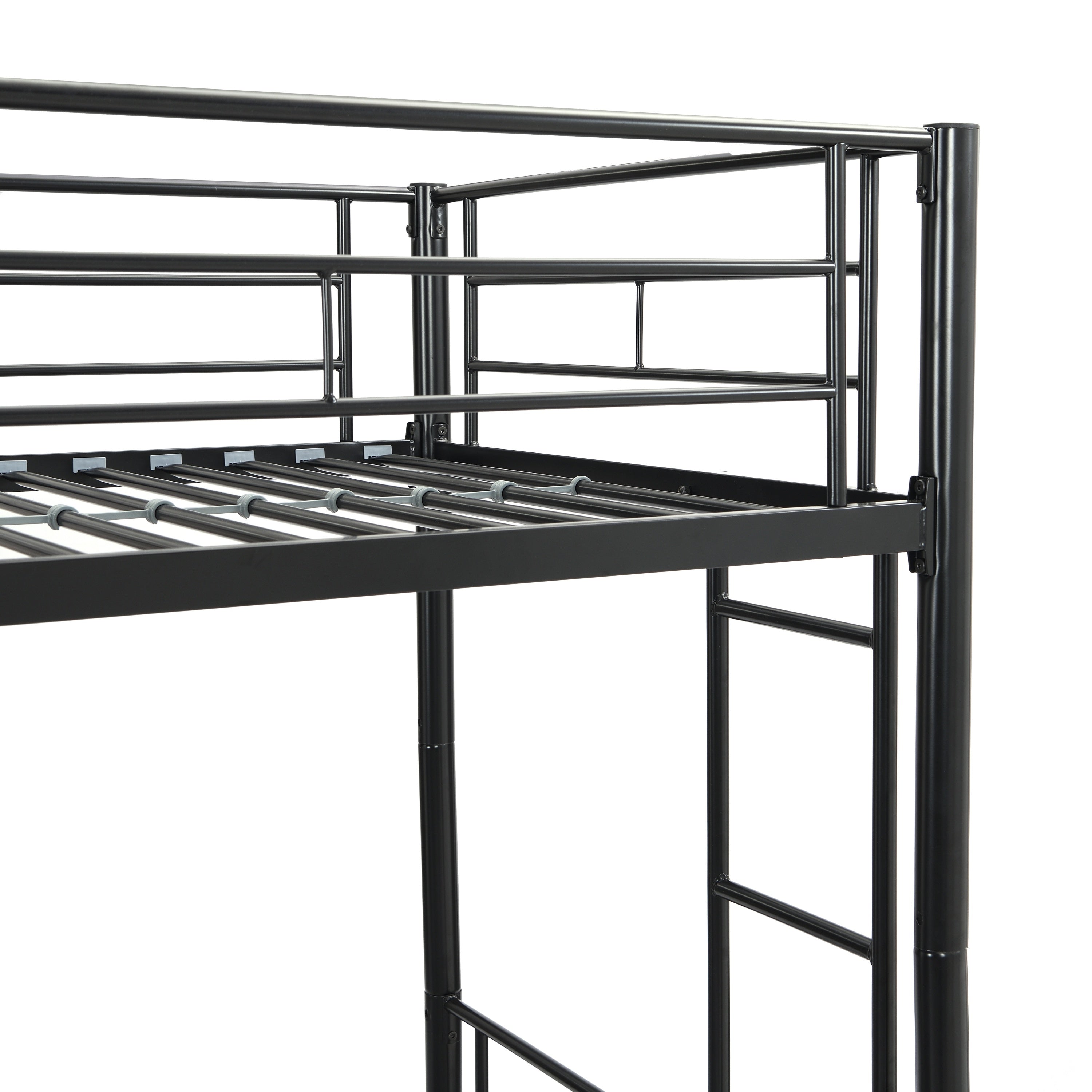 Modern Twin Over Twin Metal Bunk Bed with Trundle Black Durable Space-Saving Design - Grand Goldman Shop