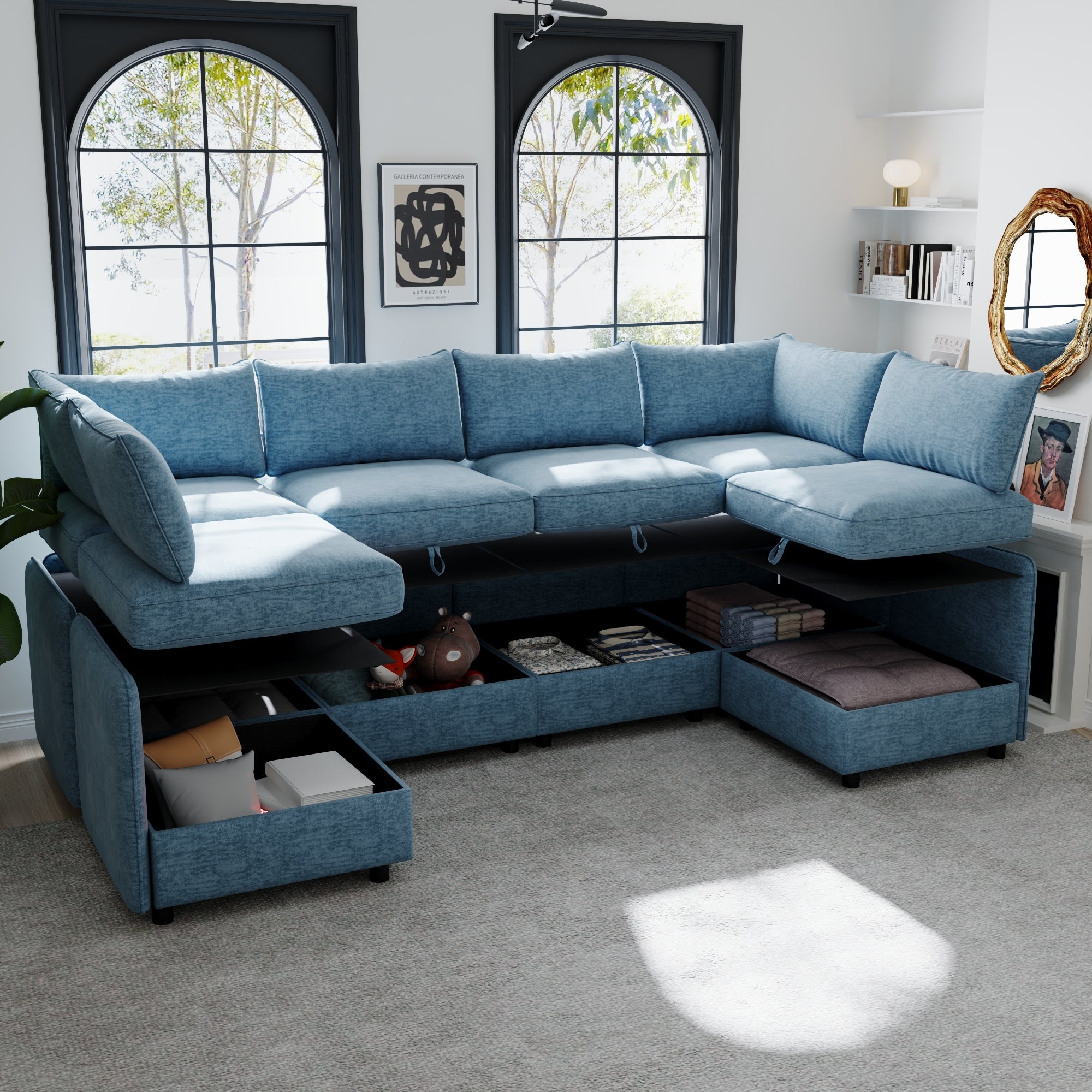 Armless Seat for Modular Sectional Sofa, Convertible Sofa Seat With Storage, Sleeper Sectional Sofa Set, Fabric Flexible Modular Combinations for Living Room(2PCS) - Grand Goldman Shop