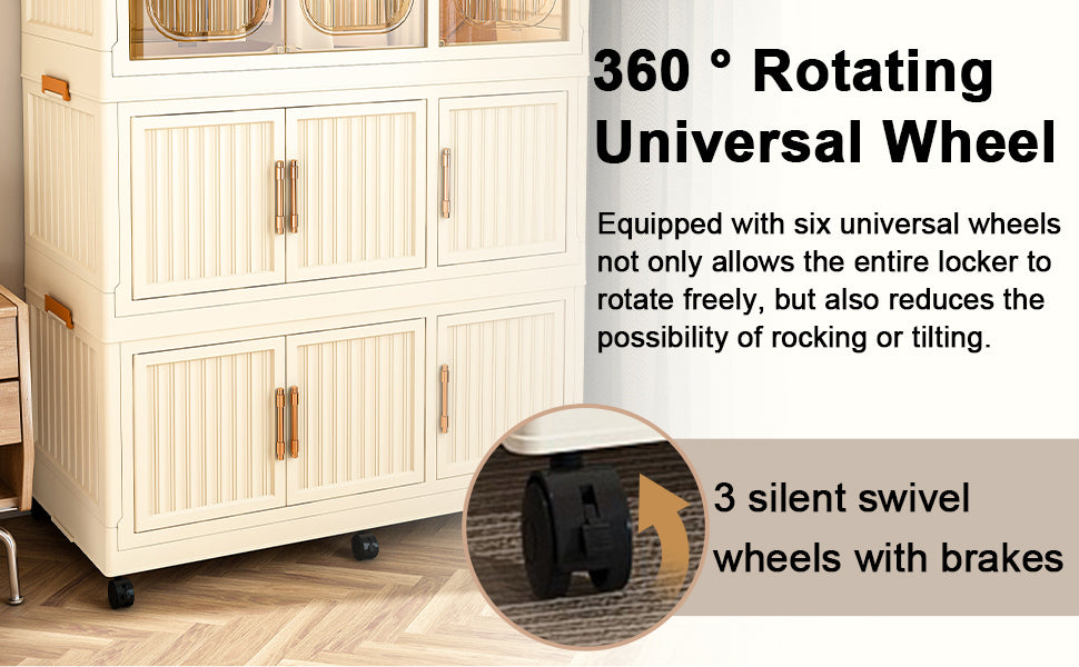 Portable Wardrobe Closet Storage Organizer with 9 Magnetic Doors, Cream White, - Grand Goldman Shop