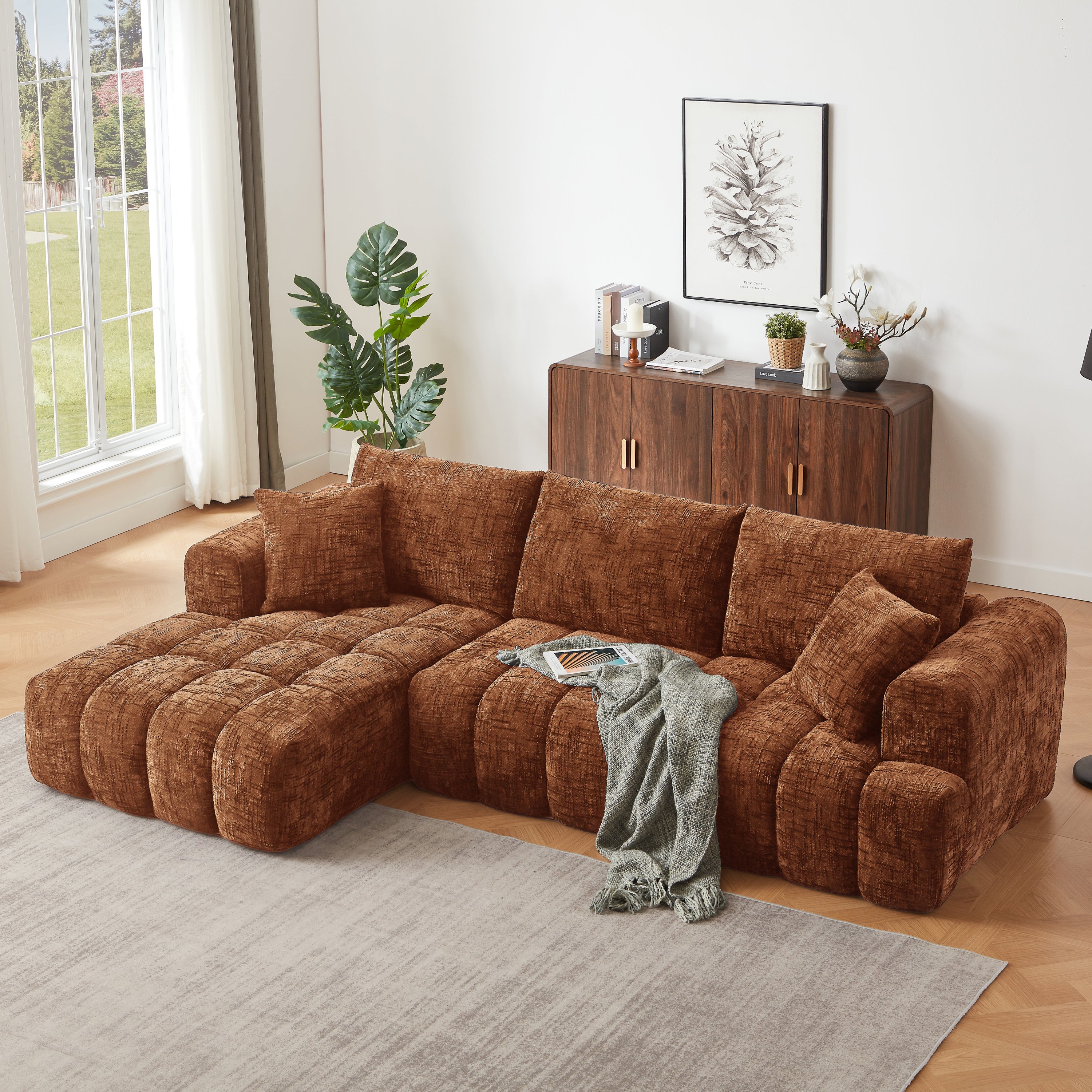 Chenille L-Shape Luxury Sectional Oversized Sofa,Mnimalist Design,Comfy Sleeper Couch for Living Room,Apartment&Reception Spaces,No Assembly Required - Grand Goldman Shop