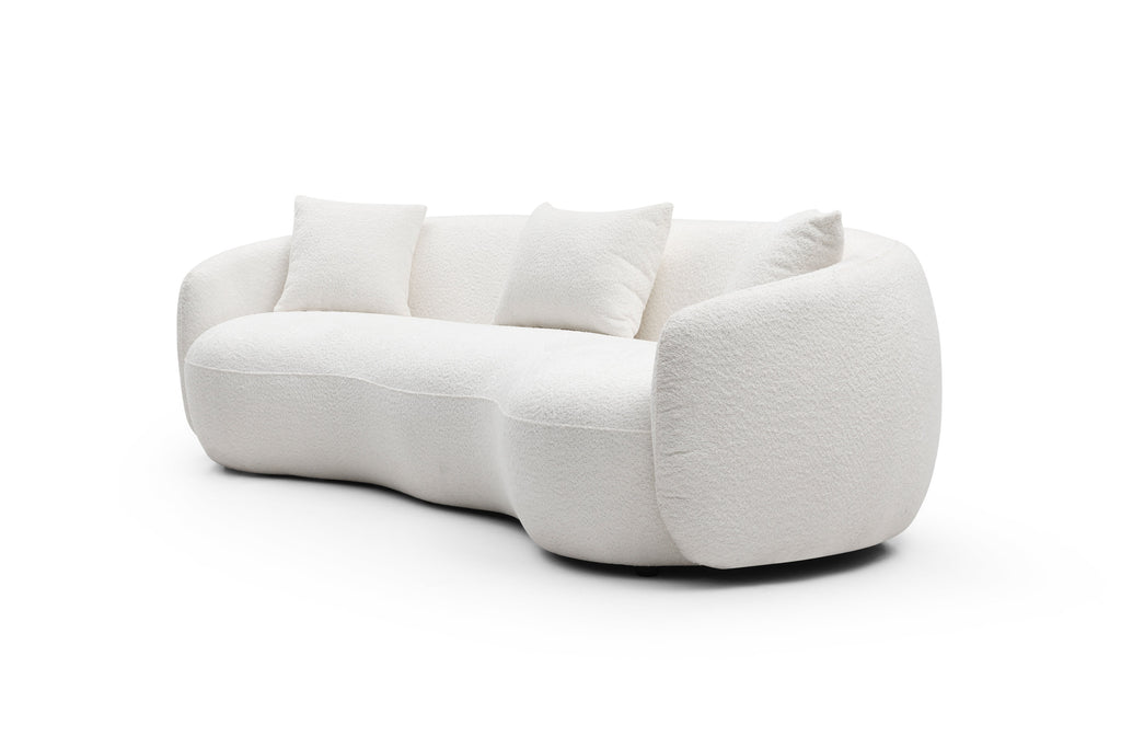 Mid Century Modern Curved Living Room Sofa, 4-Seat Boucle Fabric Couch for Bedroom, Office, Apartment, off white(beige and white) - Grand Goldman Shop