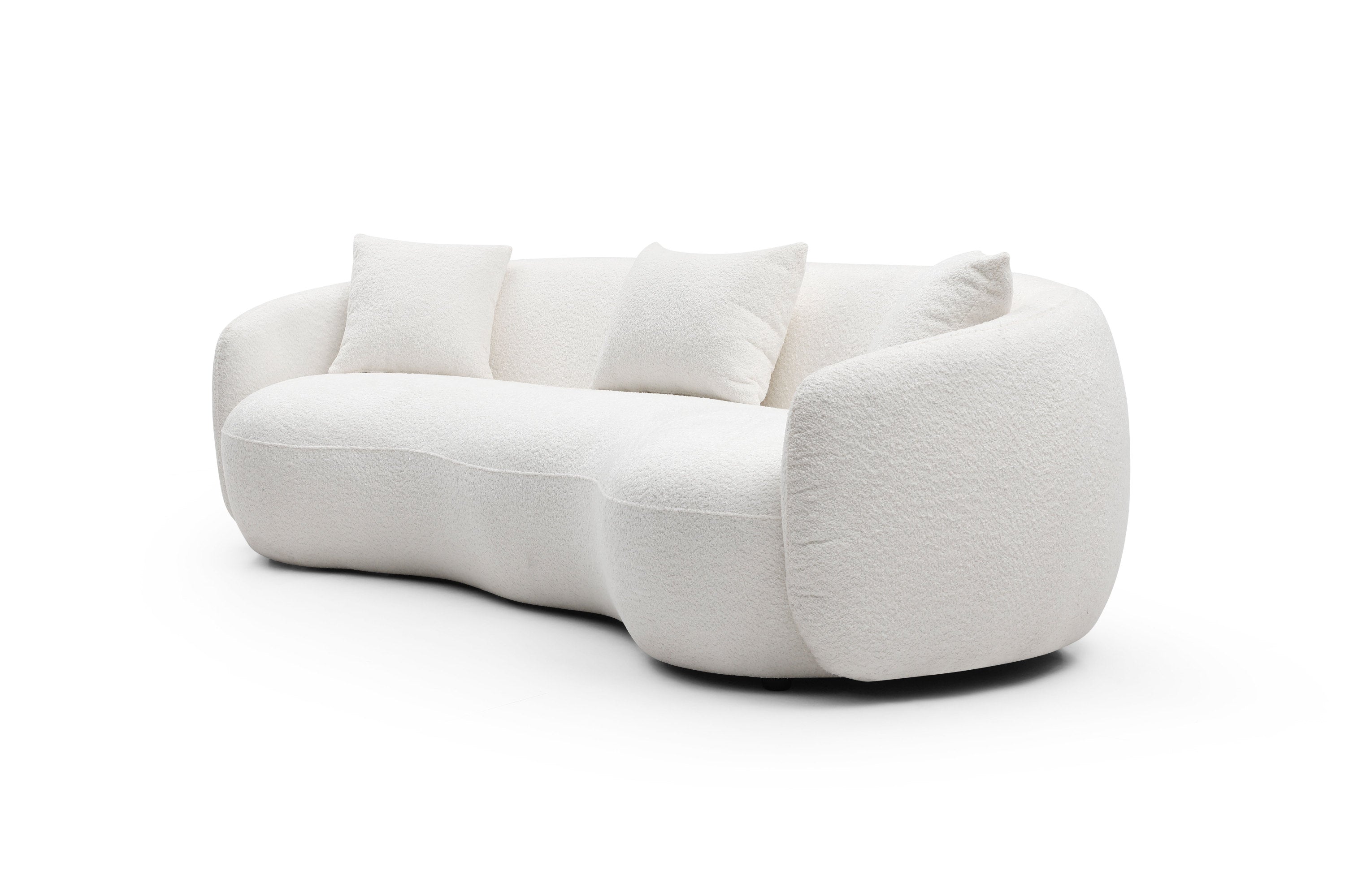 Mid Century Modern Curved Living Room Sofa, 4-Seat Boucle Fabric Couch for Bedroom, Office, Apartment, off white(beige and white) - Grand Goldman Shop