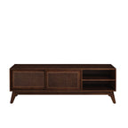 59 Inch Mid Century Modern Rattan TV Stand for 65 Inch TV, Entertainment Cabinet, Media Console for Living Room Media Room, Solid Wood Feet & Rattan Cabinet Doors - Dark Wood - Grand Goldman Shop