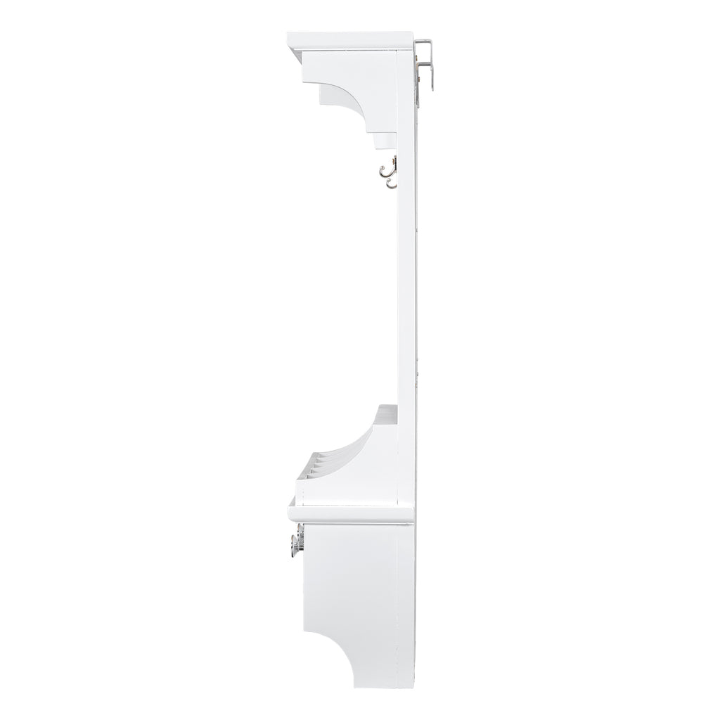 Floating Makeup Vanity with Big Mirror, Wall-Mounted Storage Vanity with Drawers, Pockets & Hooks, Space-Saving Decorative Home Organizer, White, Engineered Wood, 23.8 x 6.1 x 31.8 inches - Grand Goldman Shop