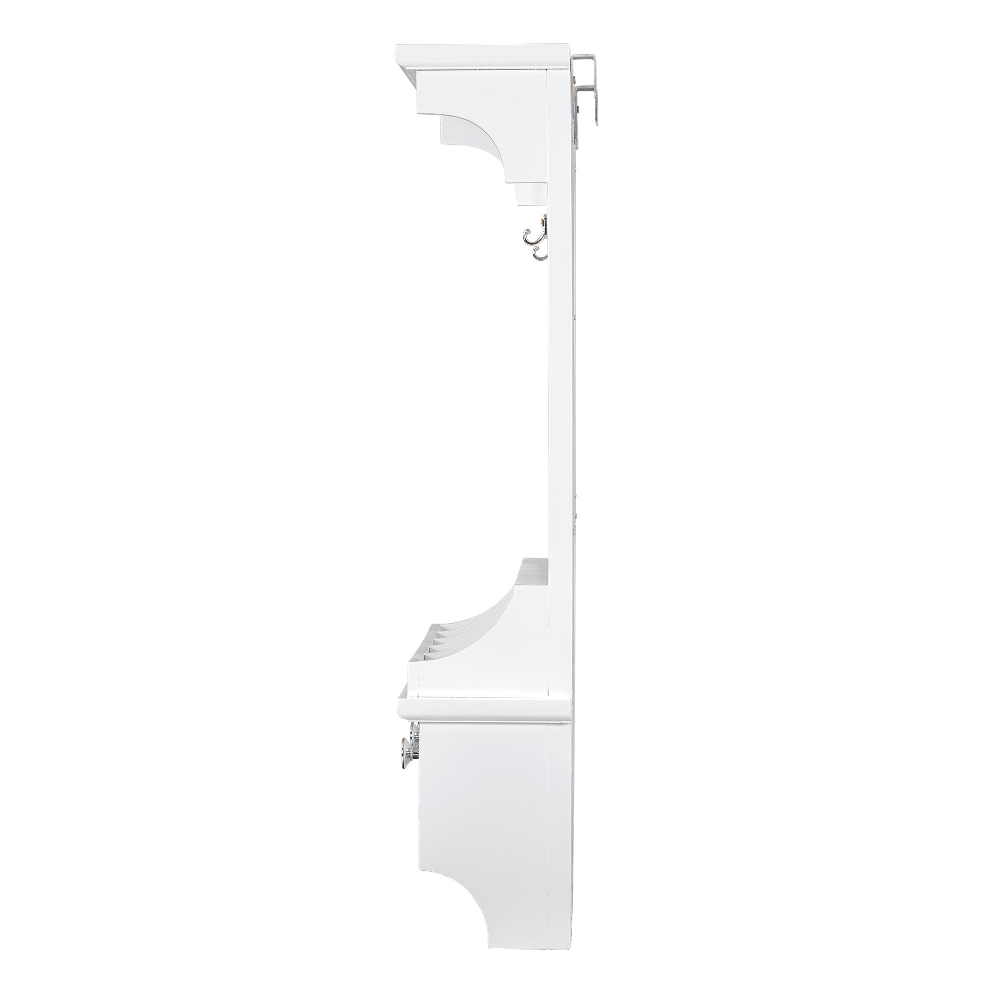 Floating Makeup Vanity with Big Mirror, Wall-Mounted Storage Vanity with Drawers, Pockets & Hooks, Space-Saving Decorative Home Organizer, White, Engineered Wood, 23.8 x 6.1 x 31.8 inches - Grand Goldman Shop