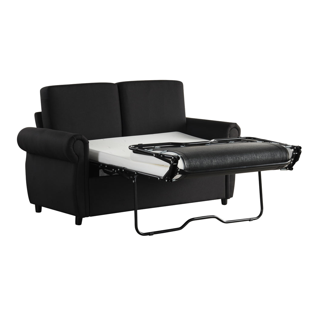 Orisfur Pull Out Sofa Bed Loveseat Sleeper with Twin Size Memory Foam Mattress & USB Ports, Black Linen - Grand Goldman Shop