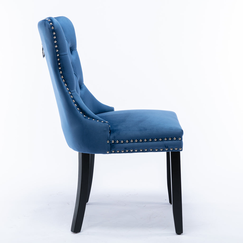 Nikki Collection Modern, High-end Tufted Solid Wood Contemporary Velvet Upholstered Dining Chair with Wood Legs Nailhead Trim 2-Pcs Set,Blue, SW2001BL - Grand Goldman Shop