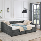 Mid-Century Grey Upholstered Tufted Daybed with Drawers and Copper Nail Trim, Queen Size (84.5'x63.5'x26.5') - Grand Goldman Shop