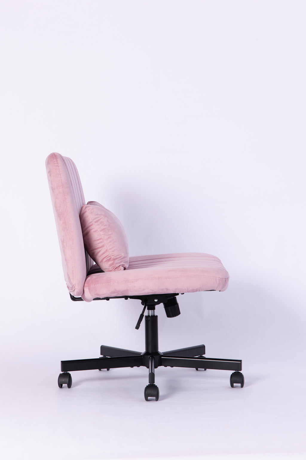 Light Pink Velvet Criss Cross Armless Office Chair with Wheels - Comfortable & Stylish for Home Office, Meditation, and Makeu