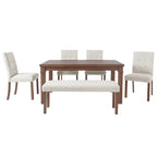 6-Piece Modern Dining Set, Rectangle Kitchen Table with 4 Upholstered Chairs & Bench, Ideal for Dining Room and Living Room, (Easy Assembly, Space Saving) - Grand Goldman Shop
