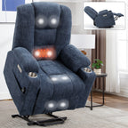 Power Lift Recliner Chair with Massage and Heat for Elderly, Overstuffed Wide Recliners, Heavy Duty Motion Mechanism with USB and Type C Ports, 2 Steel Cup Holders, Blue - Grand Goldman Shop