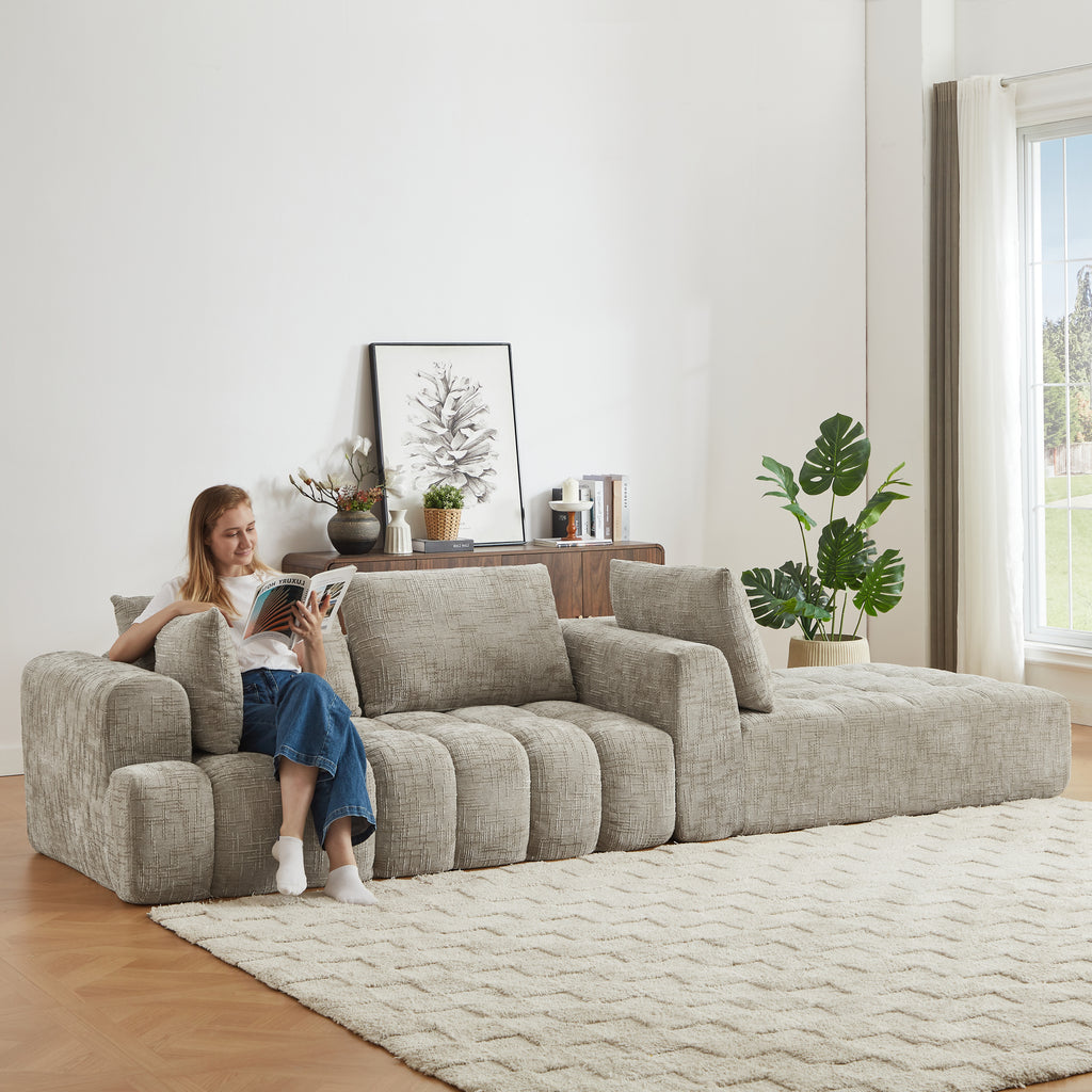 Chenille L-Shape Luxury Sectional Oversized Sofa,Mnimalist Design,Comfy Sleeper Couch for Living Room,Apartment&Reception Spaces,No Assembly Required - Grand Goldman Shop