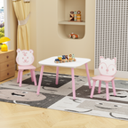 Kids Table and Chair Set, 3-Piece Wooden Toddler Desk with Animal Backrest, Activity Table for Drawing, Learning,Playroom or 