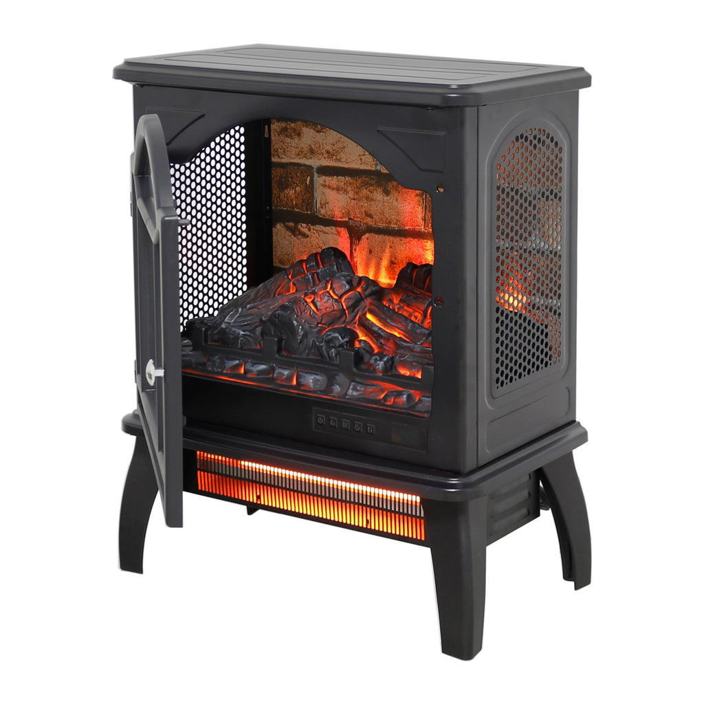 Antique Black 3D Flame Electric Infrared Quartz Fireplace Stove with Remote Control, Tempered Glass and Sheet Metal, 18 Inch - Grand Goldman Shop