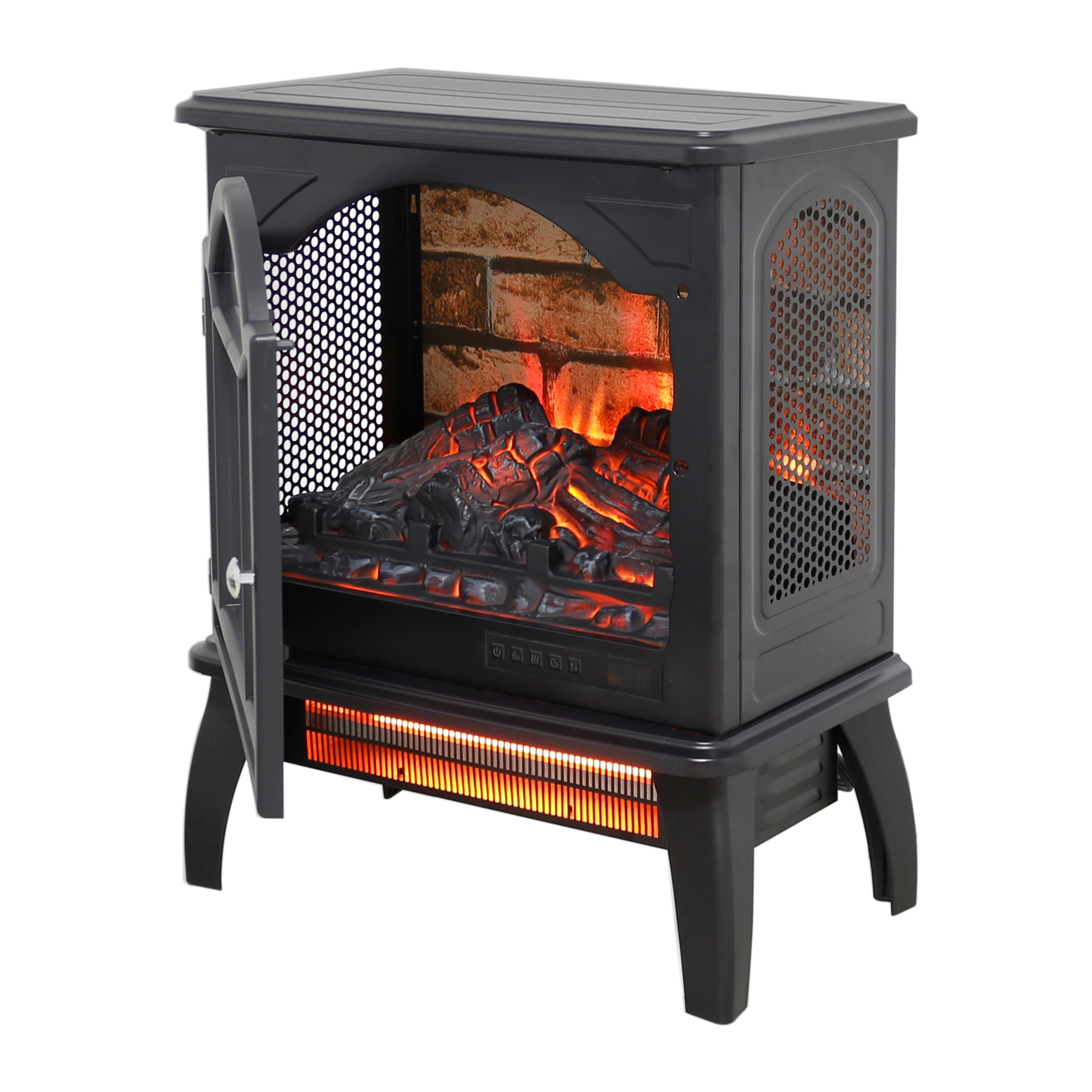 Antique Black 3D Flame Electric Infrared Quartz Fireplace Stove with Remote Control, Tempered Glass and Sheet Metal, 18 Inch - Grand Goldman Shop