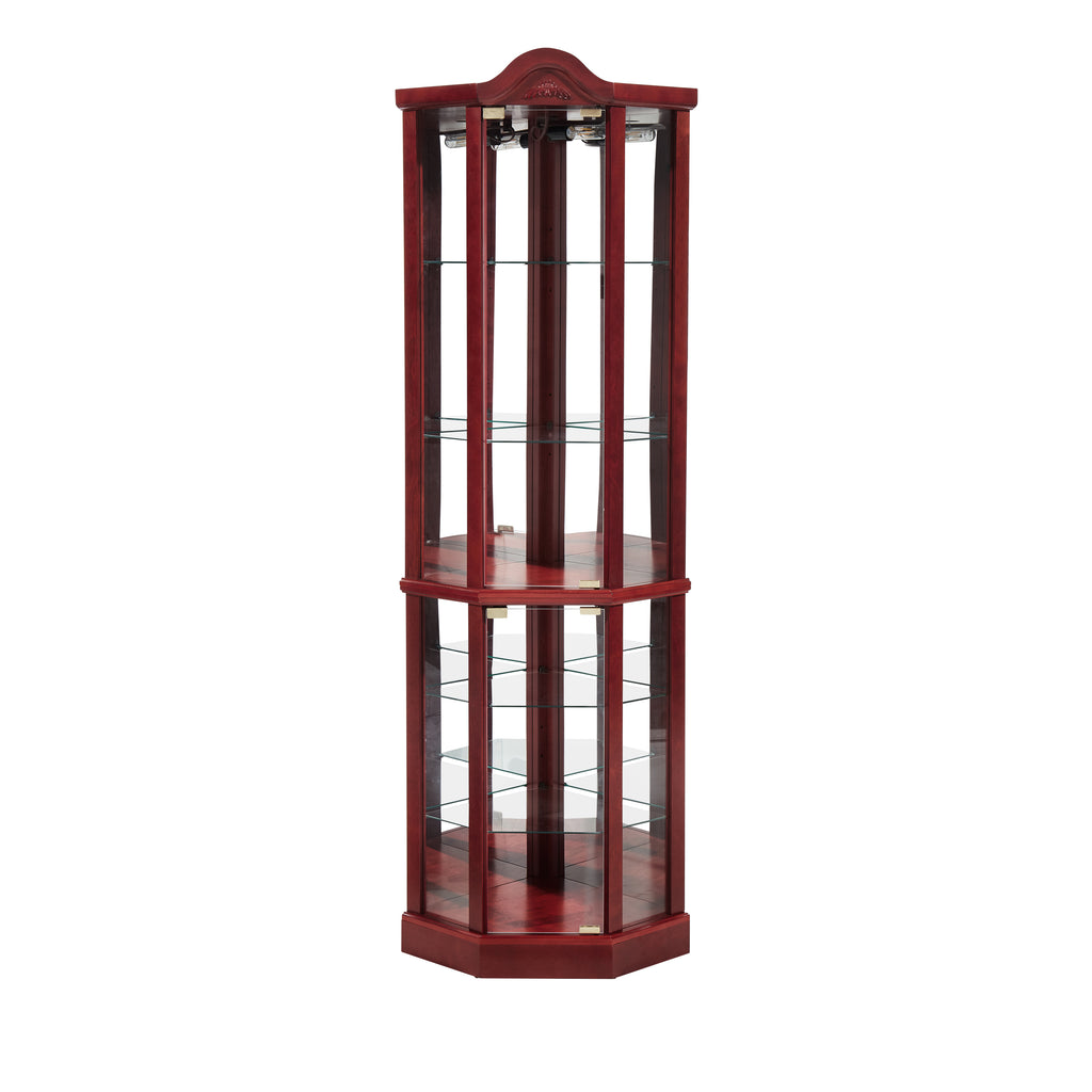 Glass Cabinet Lighted Corner Cabinet Corner Display Curio Cabinet, Glass Display With Light(Included)Bar Cabinet,Wine Cabinet with Adjustable Glass Shelves Carved Decoration Cherry Light(Included) - Grand Goldman Shop