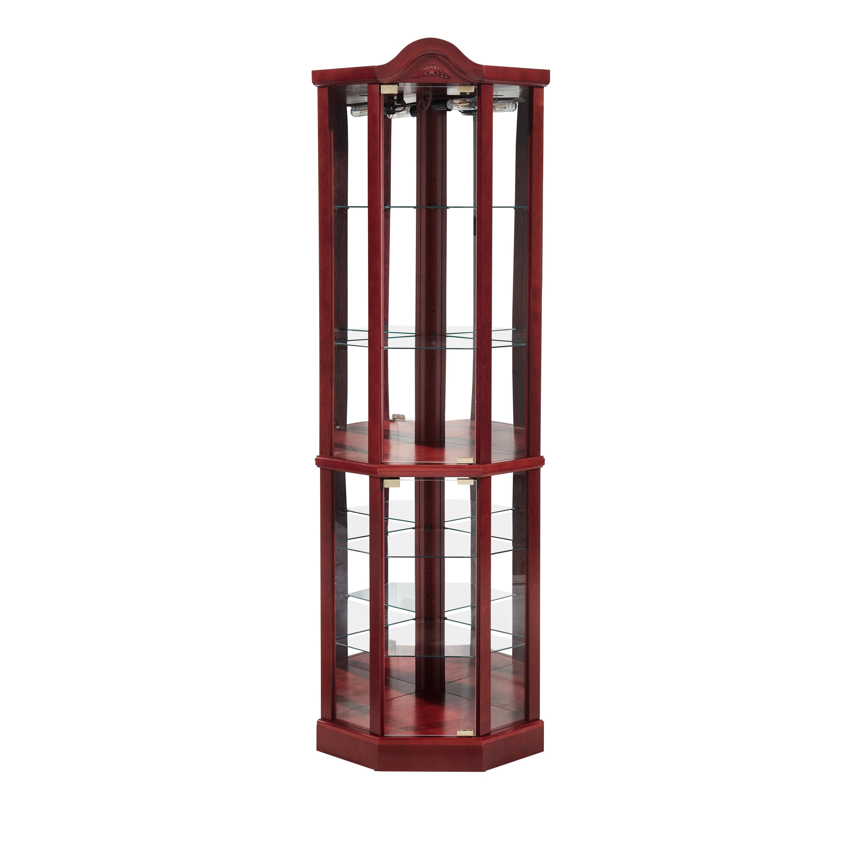 Glass Cabinet Lighted Corner Cabinet Corner Display Curio Cabinet, Glass Display With Light(Included)Bar Cabinet,Wine Cabinet with Adjustable Glass Shelves Carved Decoration Cherry Light(Included) - Grand Goldman Shop