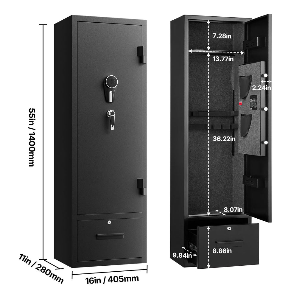 4 Gun Safe, Long Gun Cabinet for Rifles and Pistols, Quick Access Rifle Safe with 2 Ammo Slots, 2 Pistol Pockets & 2 Adjustab