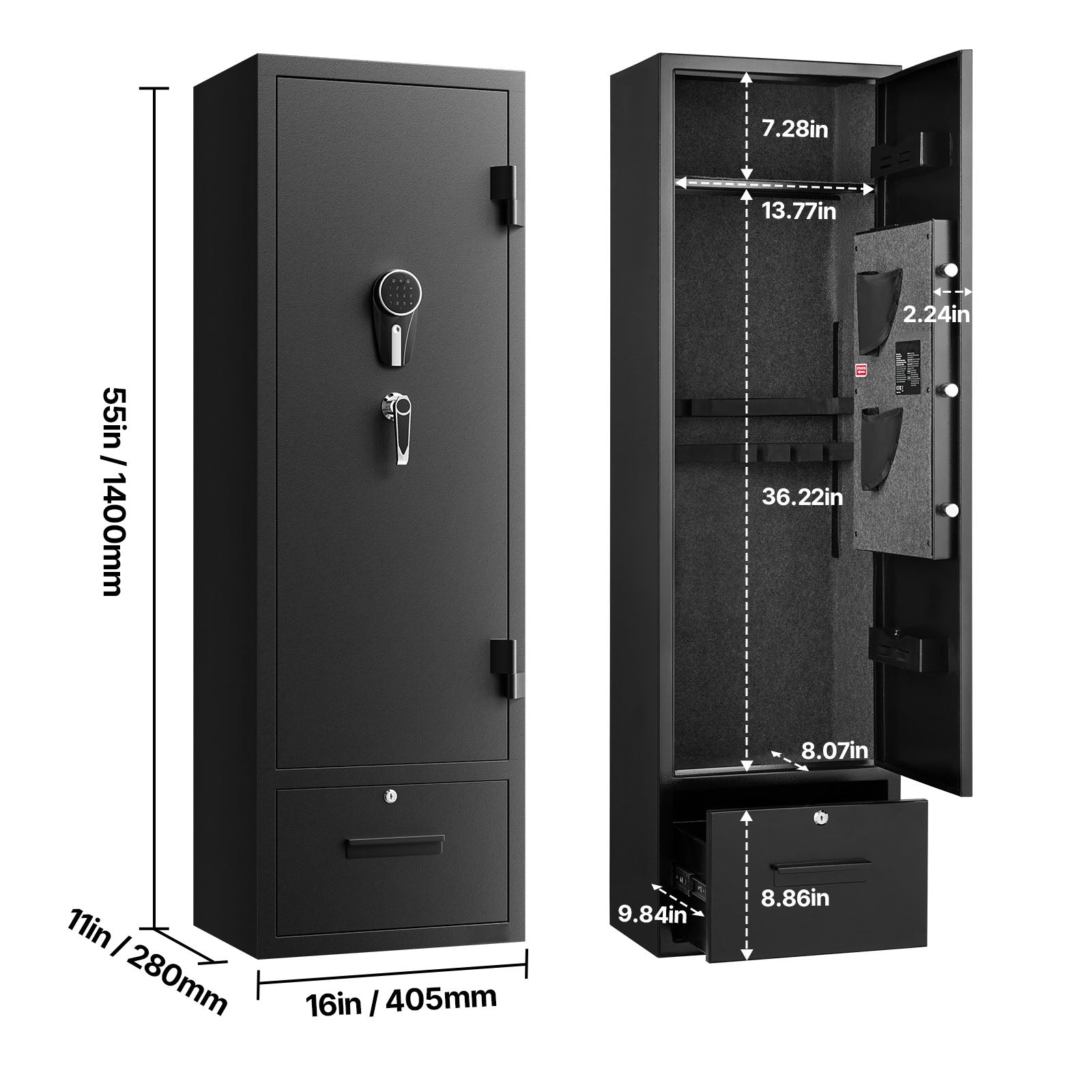 4 Gun Safe, Long Gun Cabinet for Rifles and Pistols, Quick Access Rifle Safe with 2 Ammo Slots, 2 Pistol Pockets & 2 Adjustab