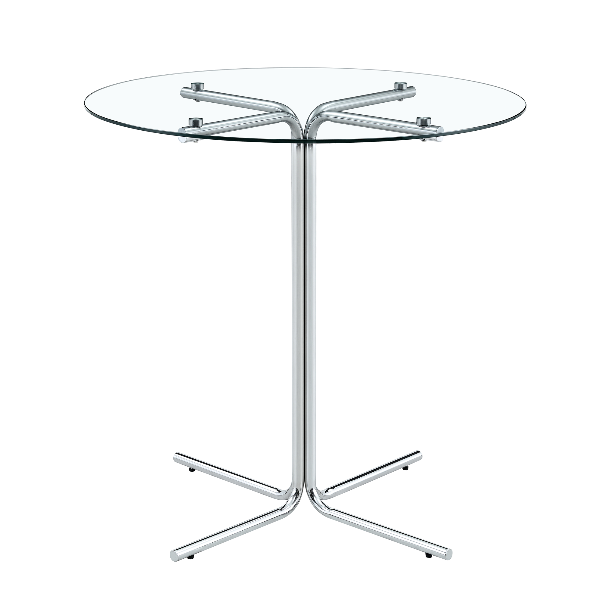 Round glass bar high table, 36 inch round bar table, tempered glass tabletop, sturdy silver chrome plated four column support, suitable for transparent round bar tables in small spaces, kitchens - Grand Goldman Shop