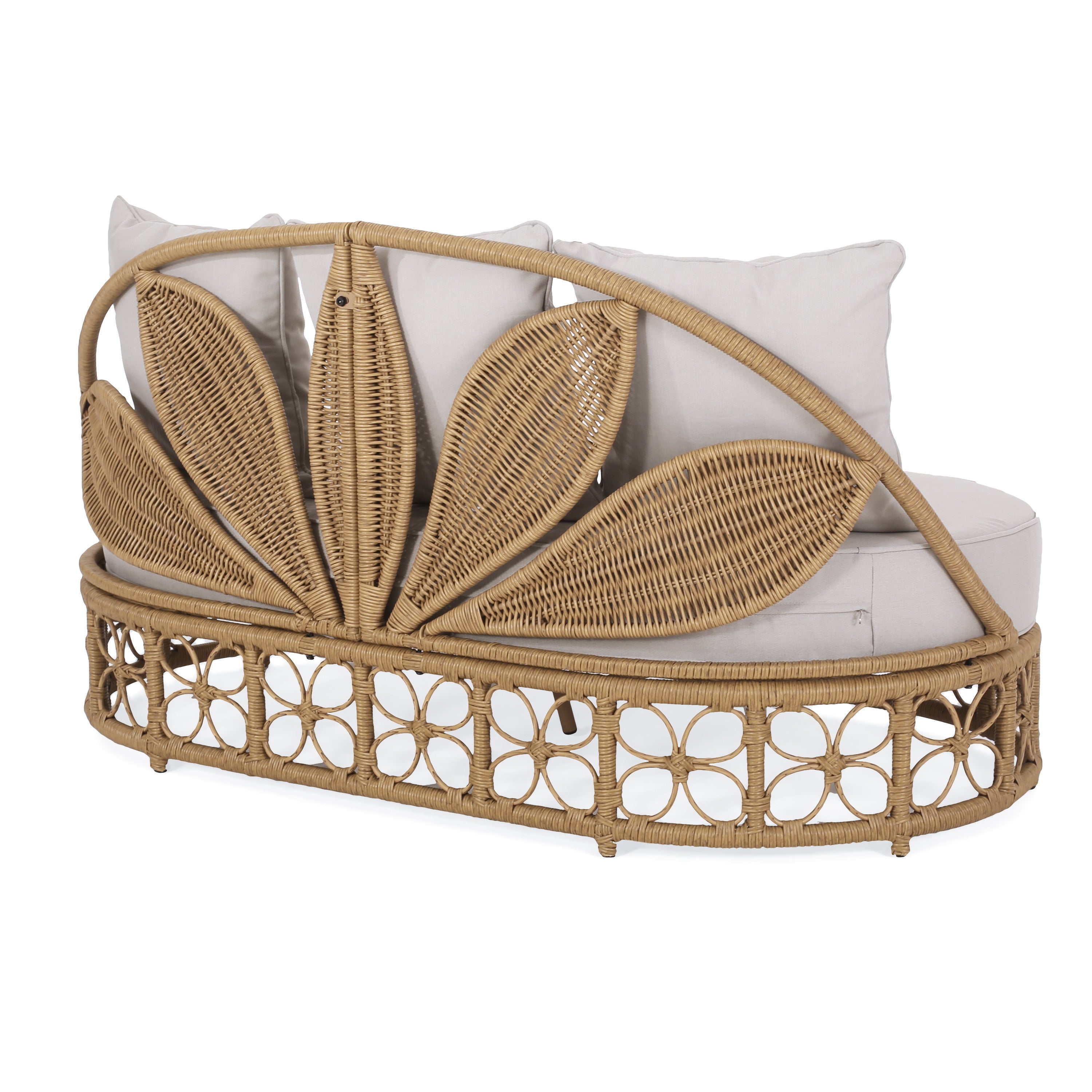 Outdoor Wicker Daybed With Pillows, Light Brown and Beige - Grand Goldman Shop