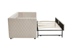 Beige velvet daybed, sturdy wooden bed frame, modern diamond grid pull-out design, perfect for bedroom, living room furniture - Grand Goldman Shop