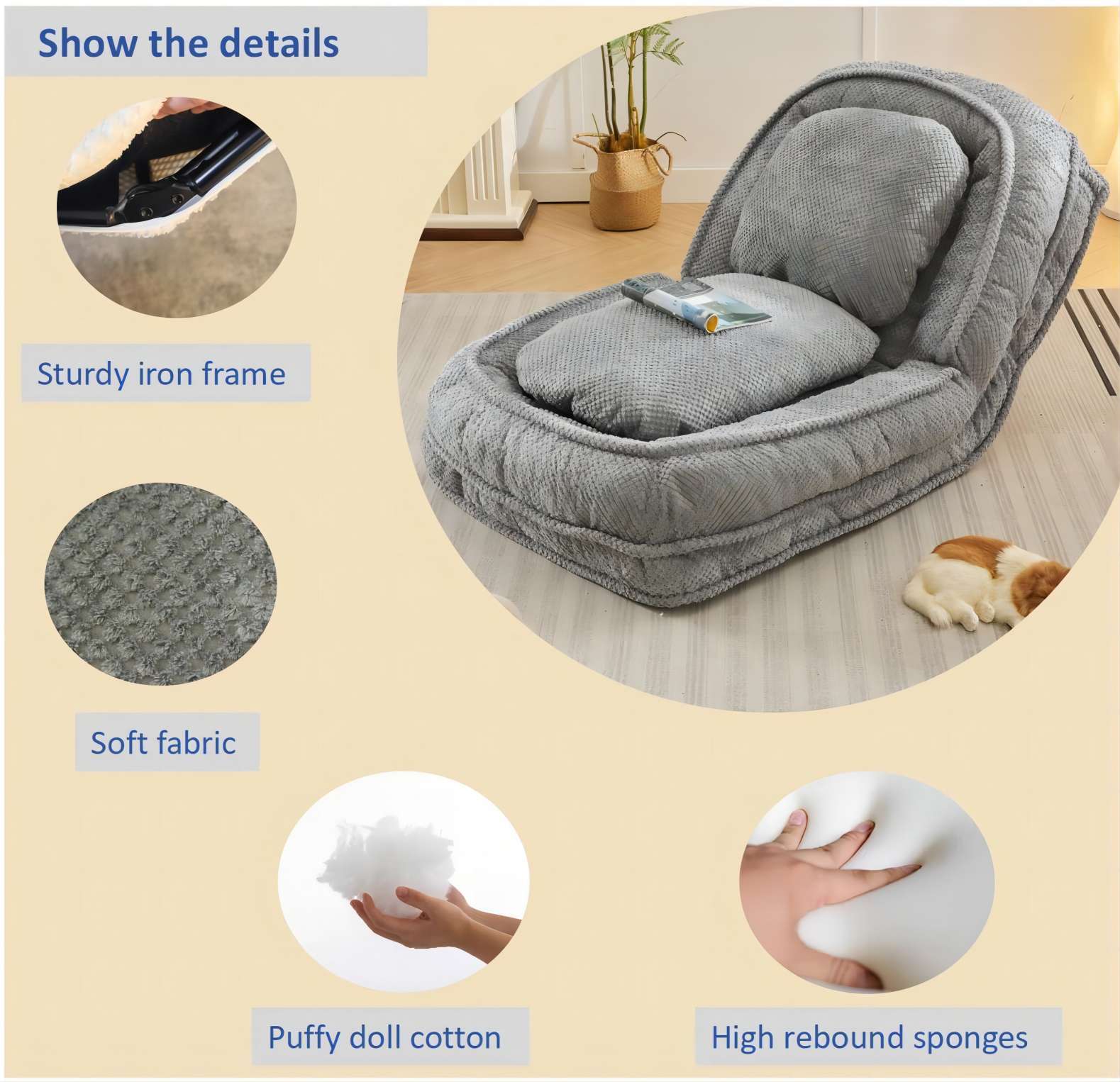 [VIDEO provided] Human Dog Bed ,Lazy Sofa Couch ,5 Adjustable Position,sit,sleep,fold,suit to put in bedroom, living room ,Space Saving Design,Gray - Grand Goldman Shop