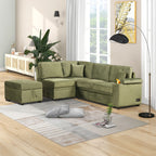 Green Velvet Sleeper Sofa Bed with Storage Ottoman, L Shape Pull Out Couch for Living Room and Bedroom - Grand Goldman Shop
