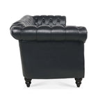 84.65' BLACK PU Rolled Arm Chesterfield Three Seater Sofa. - Grand Goldman Shop