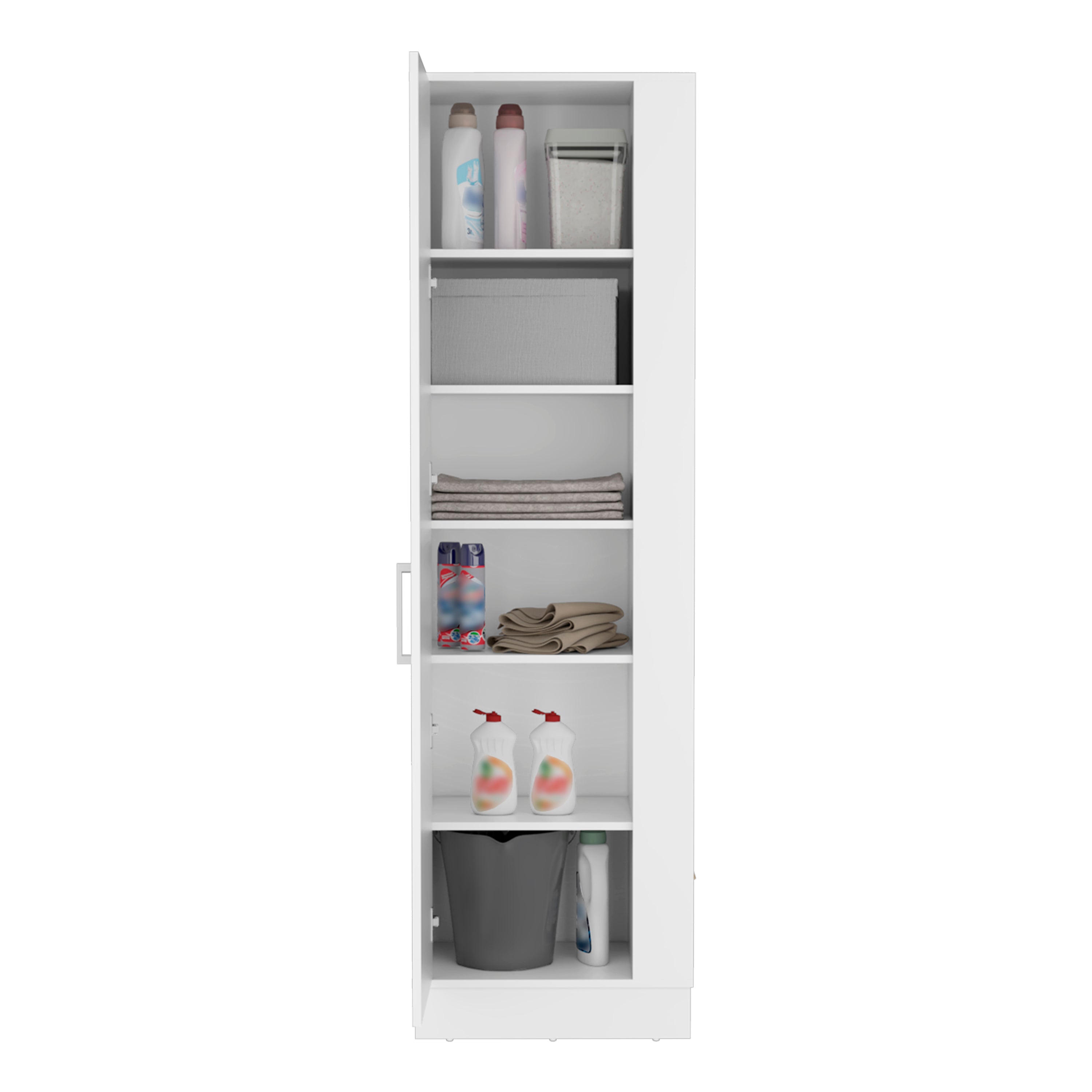 Lilo Storage Cabinet, Broom Hangers, Internal Shelves -White - Grand Goldman