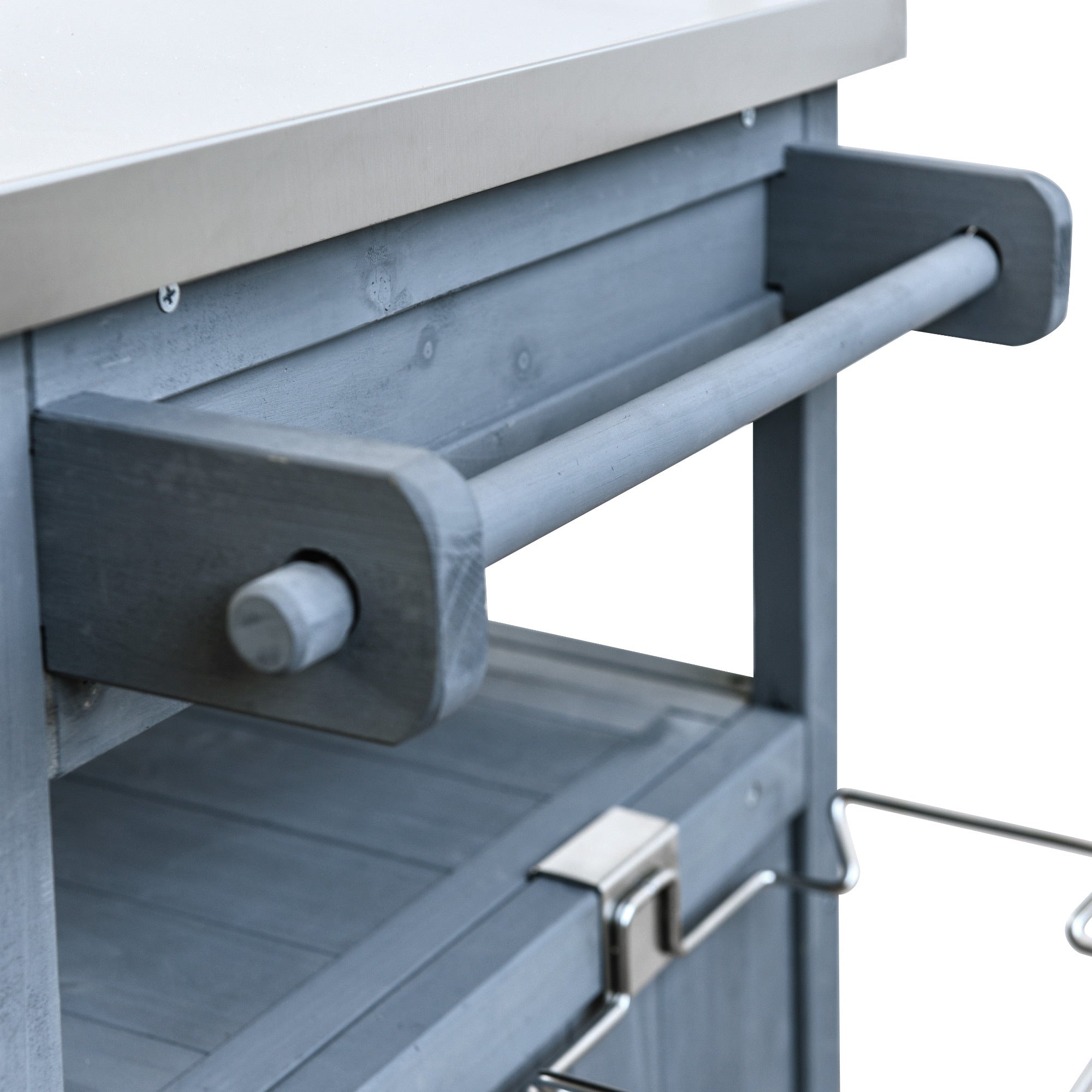 K&K 40.5' Outdoor Grill Cart with Stainless Steel Top, Solid Wood Outdoor Storage Cabinet with Drop Leaf, One Drawer, Towel Rack, Rolling Kitchen Cart with Lockable Wheels for Lawn Garden, Blue Grey - Grand Goldman Shop