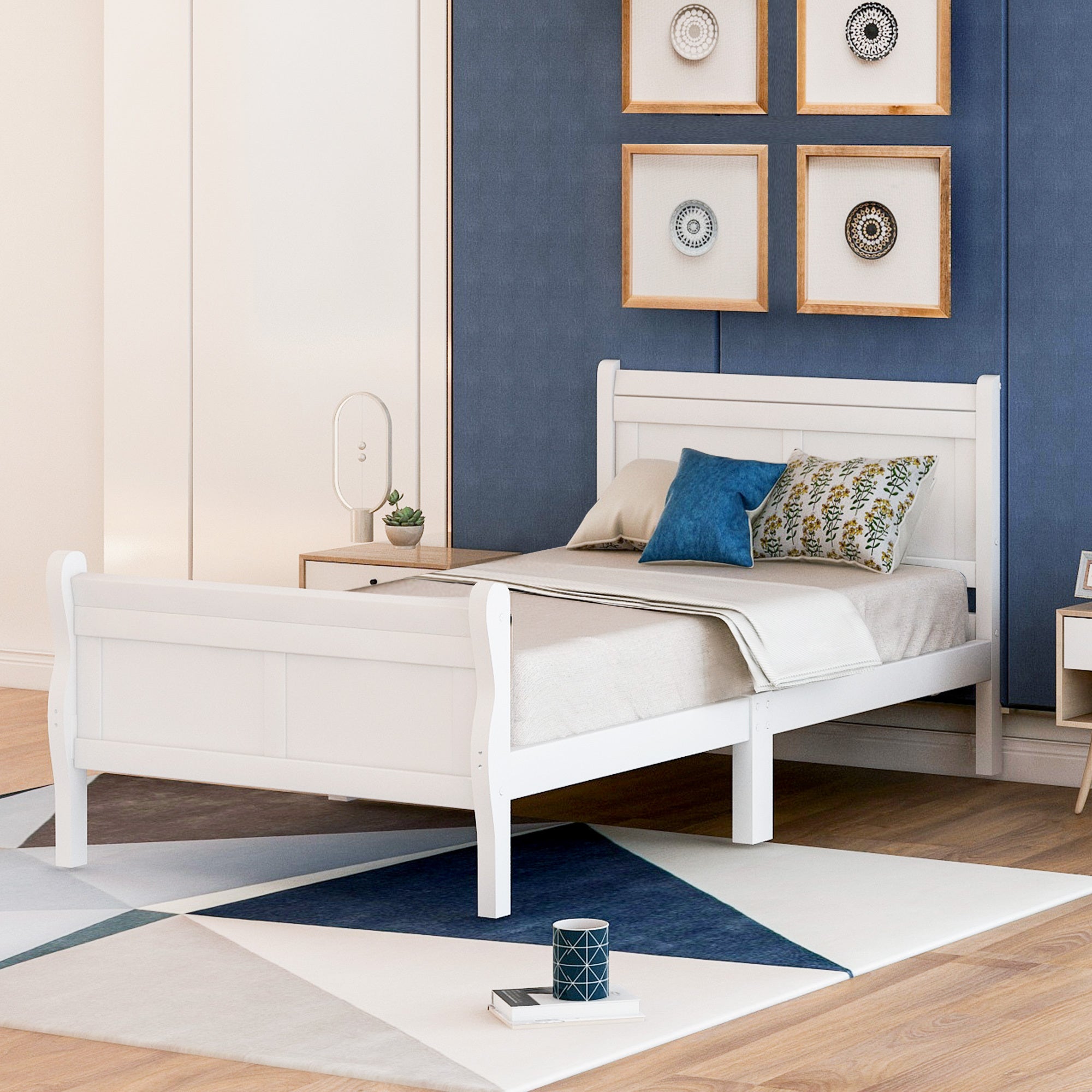 Minimalist Wood Platform Bed Twin Mattress Foundation with Headboard Footboard Solid Wood Support - Grand Goldman Shop