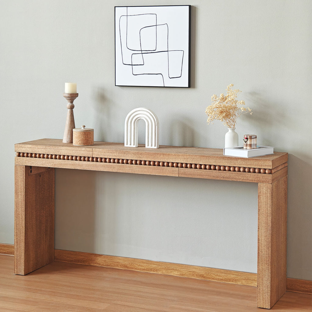 Rustic Manufactured Wood Console Table with Beaded Accent, 64L x 14W x 32H - Grand Goldman Shop