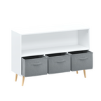 Kids Bookcase with Collapsible Fabric Drawers, Children's Book Display, Toy Storage Cabinet Organizer, White/Gray, MDF+Pine -