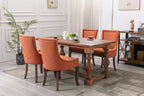 A&A Furniture,Ultra Side Dining Chair，Thickened fabric chairs with neutrally toned solid wood legs， Bronze nail head，Set of 2，Orange - Grand Goldman Shop
