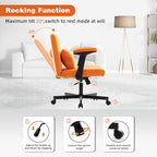 Orange Velvet Criss Cross Armrest Office Chair with Wheels - Stylish for Home Office, Gaming & Makeup - Grand Goldman