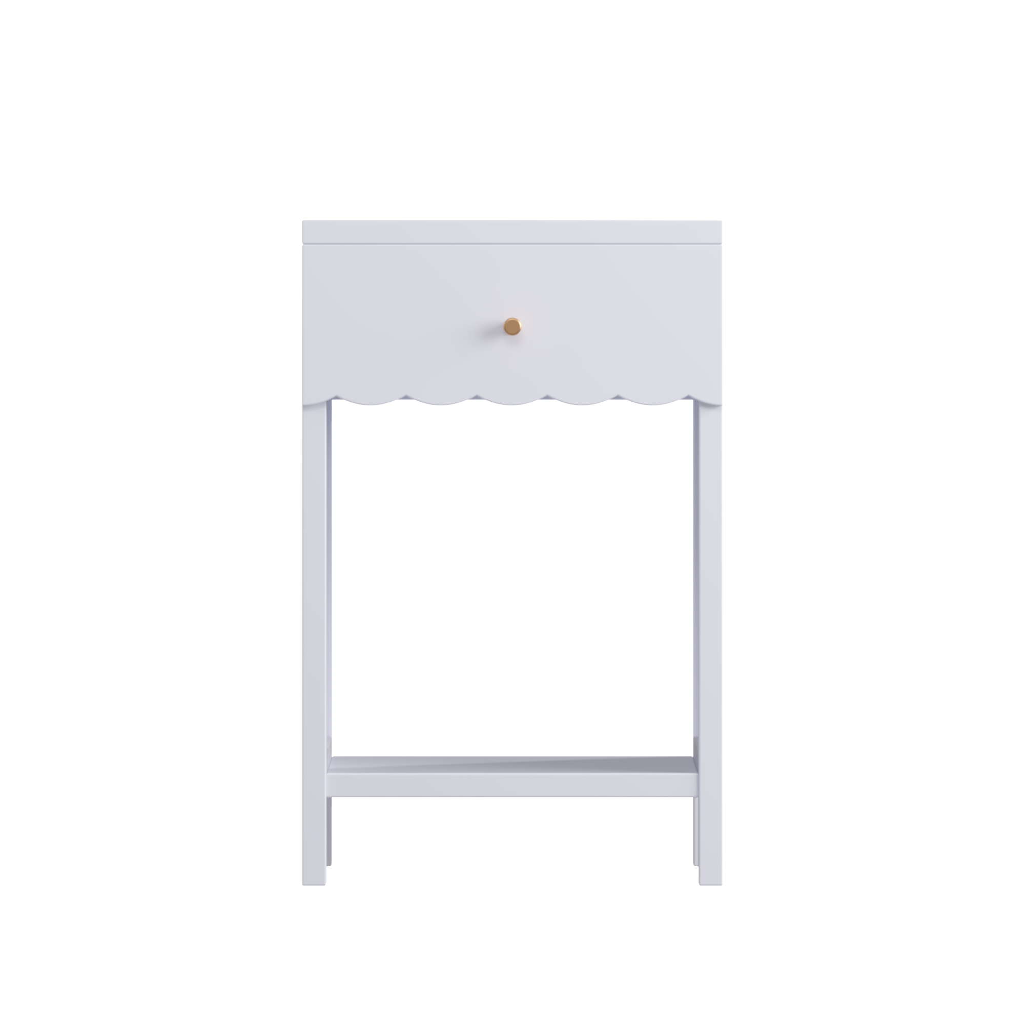 Modern Nightstand with Drawer and Open Shelf, Scalloped Edge Bedside Table in Light Purple, Minimalist Side Table for Kids Room or Girls' Room, Engineered Wood, 16.93 x 14.96 x 26.77 inches - Grand Goldman Shop