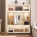 Portable Wardrobe Closet Storage Organizer for Clothes,Clothes Dresser,12 Magnetic Doors-12 Cubes & 1 Hanging Rod,6 pcs hangers , Baby Wardrobe Storage Cabinet,White - Grand Goldman Shop