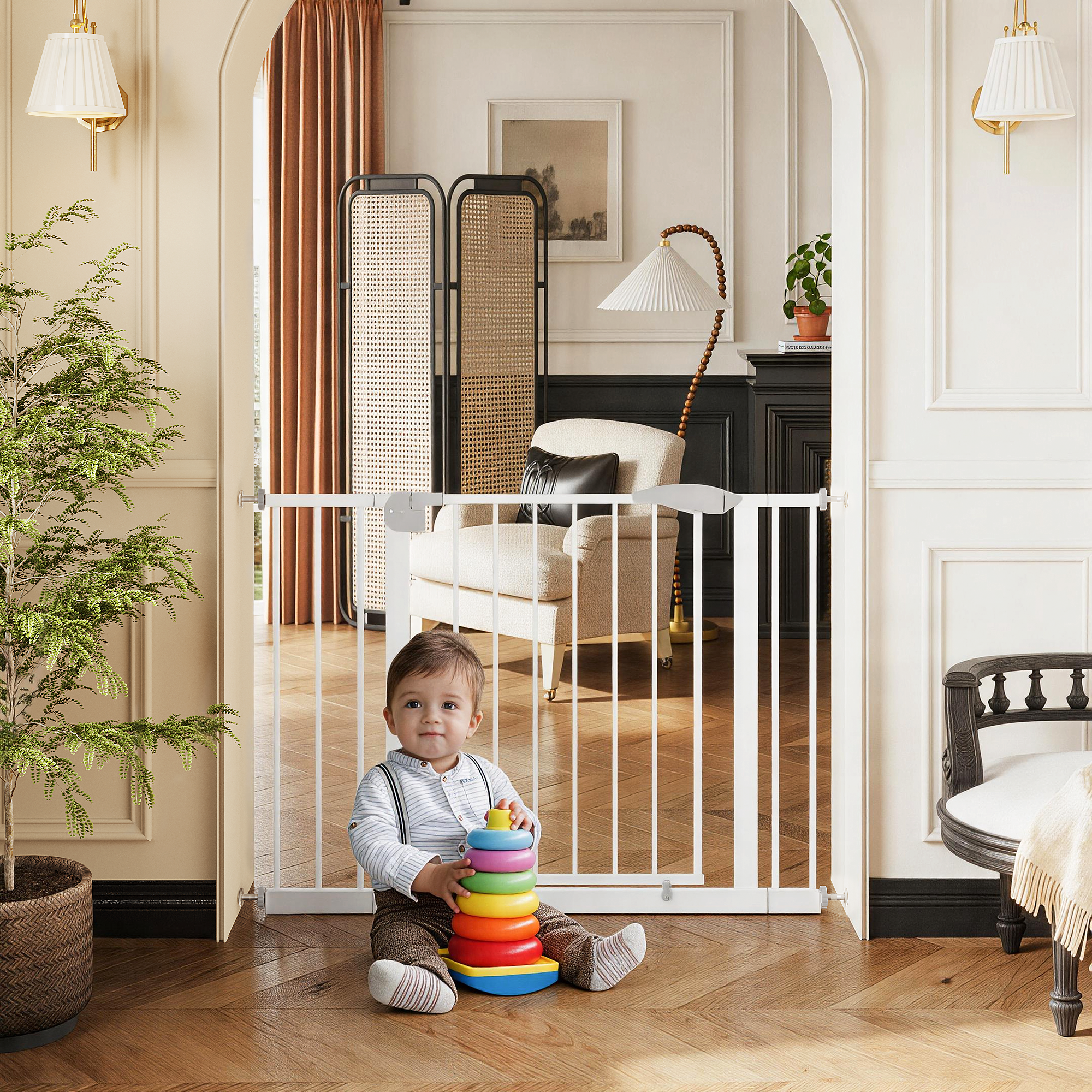 2 Pack 29.5-44.1' Wide Baby Gate for Stairs, Dog Gate Indoor for Doorways, No Drilling Pressure Mounted Pet Gates for Kids, E
