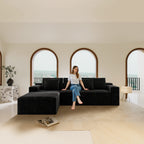 104.3*68.9'Modular sectional sofa seat,Upholstered compressed couch for living room,Bedroom,Apartment,No assembly required,2PC free combination,Plush corduroy fabric,BLACK - Grand Goldman Shop