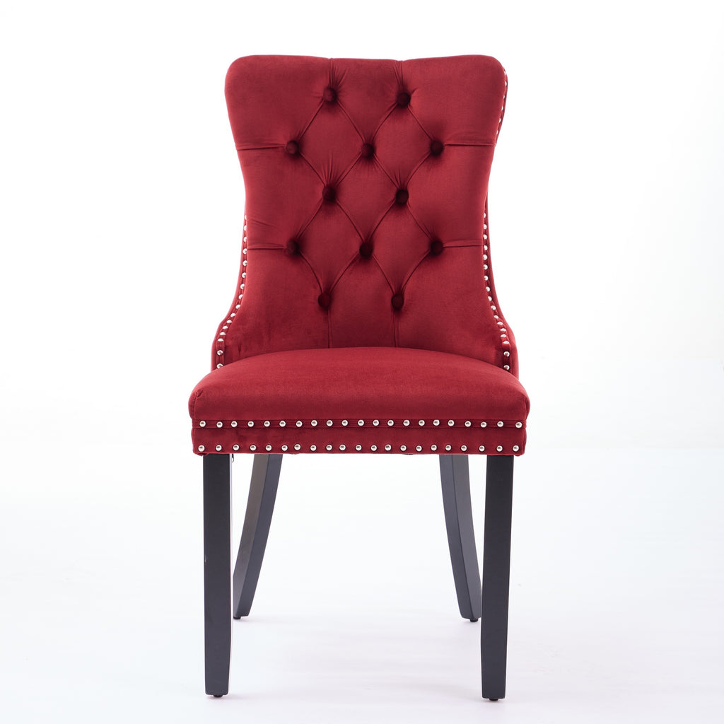 Classic Velvet Dining Chairs,  High-end Tufted Solid Wood Contemporary Velvet Upholstered Dining Chair with Wood Legs Nailhead, SET OF 2,Burgundy, Wine Red,SW2001WR - Grand Goldman Shop