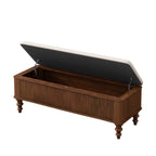 Walnut Multi-Functional Storage Ottoman Bench with Linen Seat, Solid Rubberwood Bed End Bench for Bedroom, Entryway, Living Room, Closet - Grand Goldman Shop