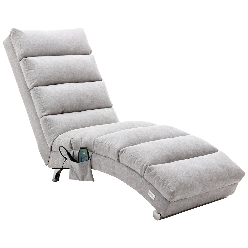 Light Grey Linen Massage Chaise Lounge Indoor with Remote Control, Ergonomic Electric Massage Lounger with 5 Modes - Grand Goldman Shop