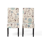 Contemporary Dining Chair Set with Rubberwood Legs in White and Blue Fabric - Grand Goldman Shop