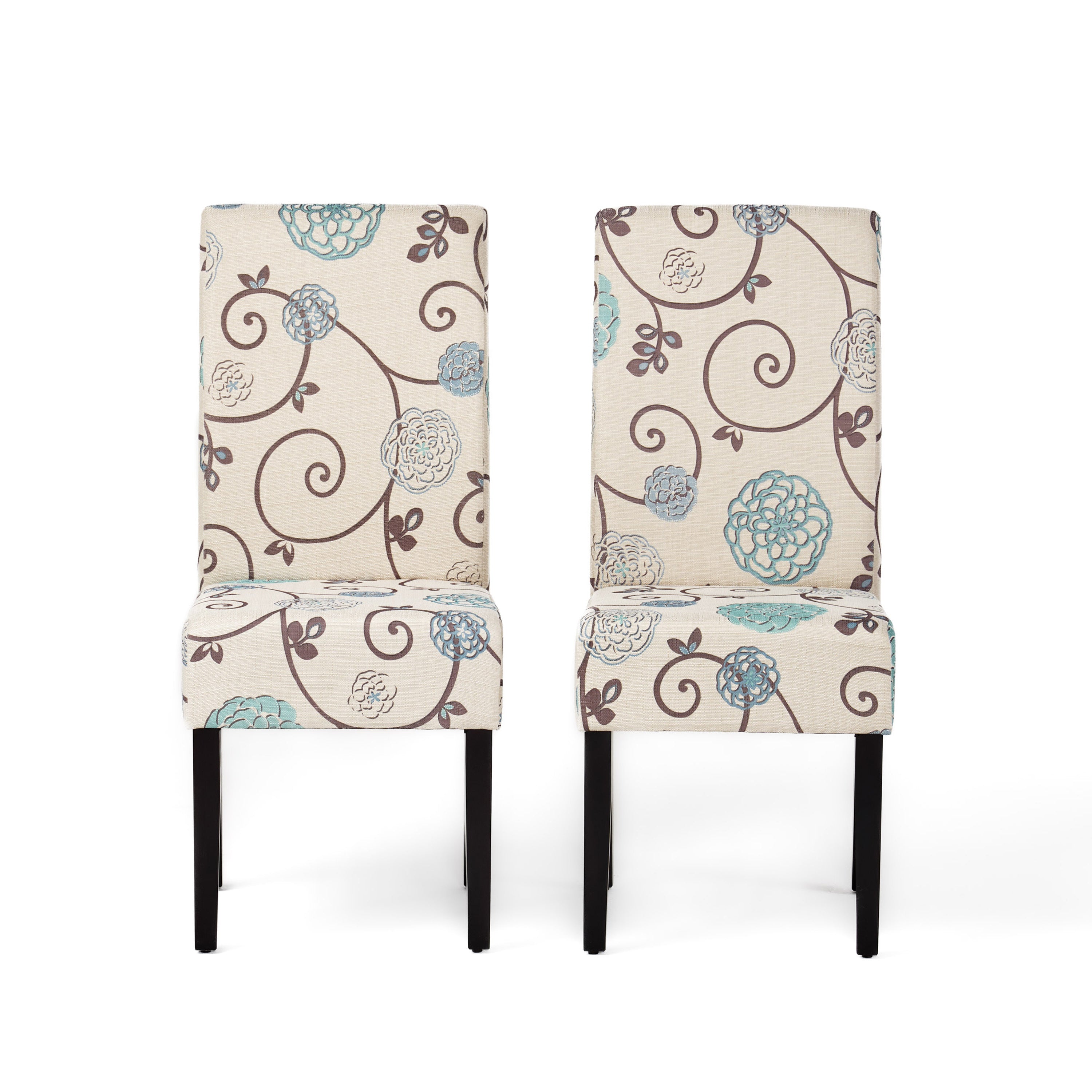 Contemporary Dining Chair Set with Rubberwood Legs in White and Blue Fabric - Grand Goldman Shop