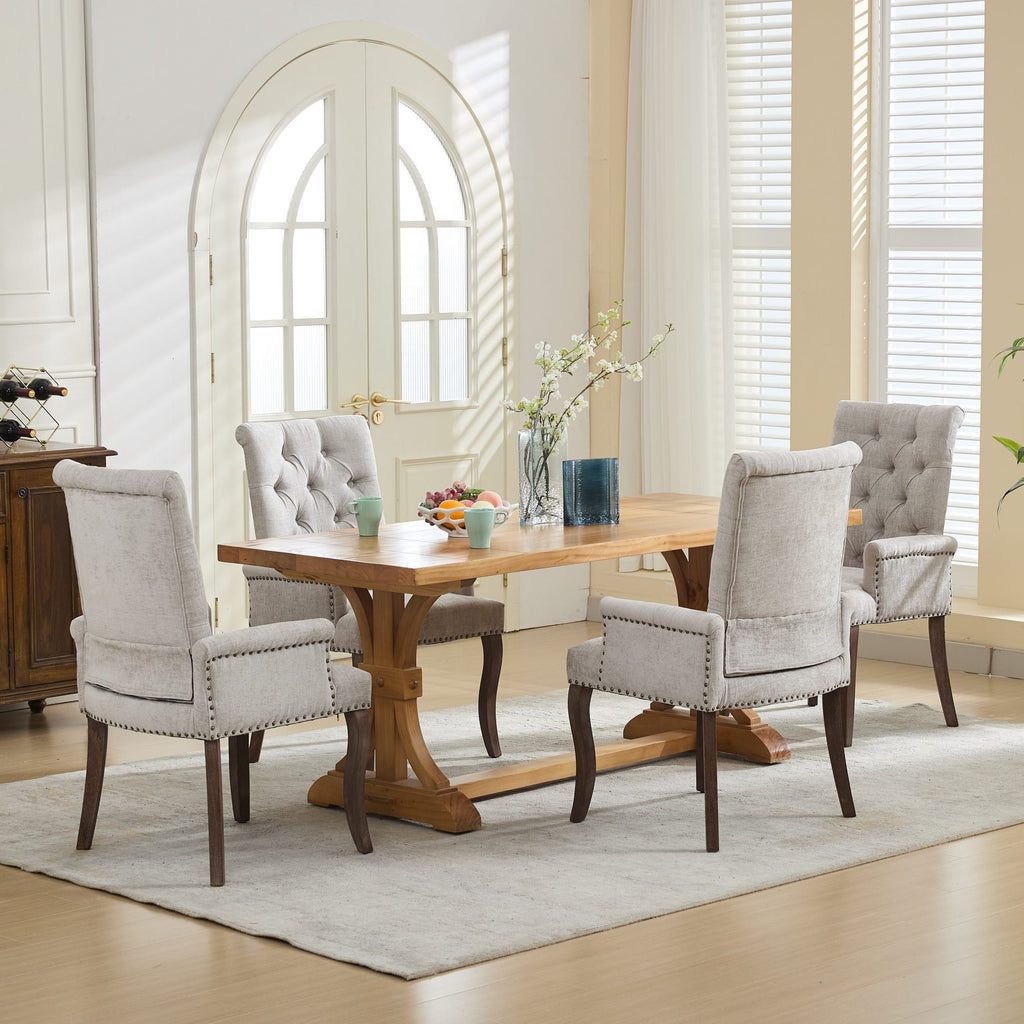 Upholstered Chenille Fabric Accent Dining Chair, Curved Solid Wood Legs, Elegant Tufted Club Dining Room Kitchen Room Arm Dining Chair, Single Pack,Beige,SW1895BG - Grand Goldman Shop