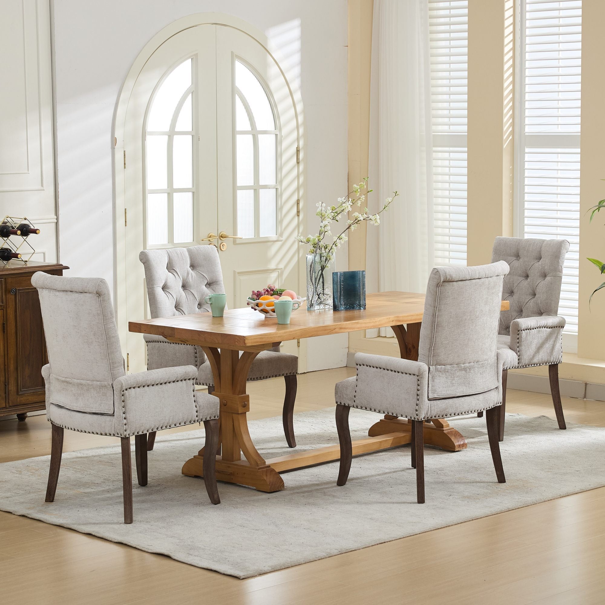 Upholstered Chenille Fabric Accent Dining Chair, Curved Solid Wood Legs, Elegant Tufted Club Dining Room Kitchen Room Arm Dining Chair, Single Pack,Beige,SW1895BG - Grand Goldman Shop