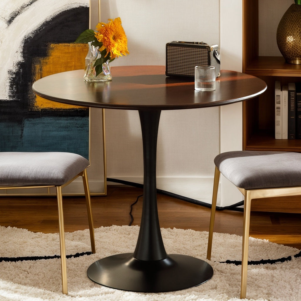 Walnut Round Table, Modern Dining Table, Dining Table, MDF Top and Steel Base Tulip Round Kitchen Table, Kitchen Table, Mid Century Coffee Table for Living Room 24 Inch, Oval Dining Table - Grand Goldman Shop