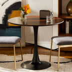 Walnut Round Table, Modern Dining Table, Dining Table, MDF Top and Steel Base Tulip Round Kitchen Table, Kitchen Table, Mid Century Coffee Table for Living Room 24 Inch, Oval Dining Table - Grand Goldman Shop