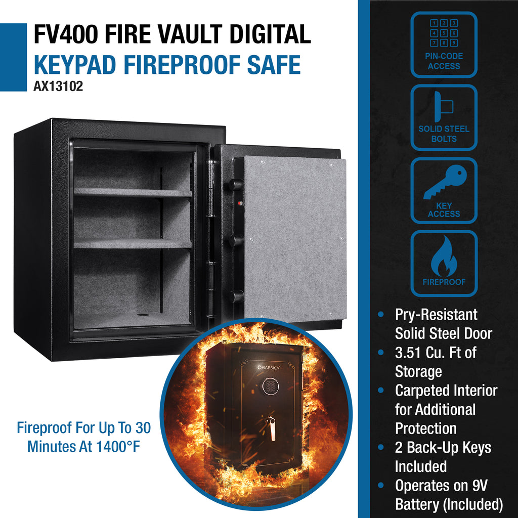 Fireproof Safe Vault with Electronic Lock in Black Steel, 3.51 Cubic Feet - Grand Goldman